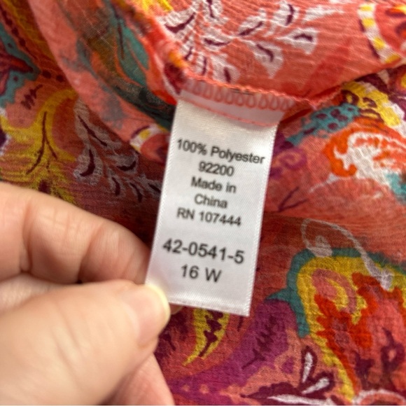 JESSICA LONDON Women’s 16W Long Tunic Colorful SHEER Roll Tab‎  Button Topper - Picture 12 of 15